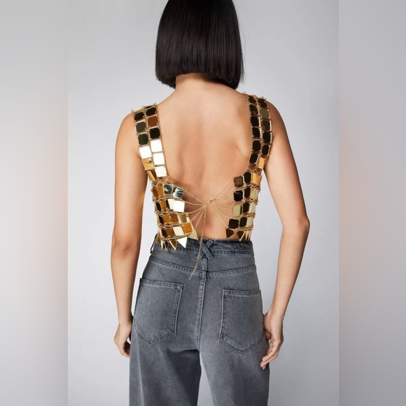 Gold square chain mail Nastygal tank top — perfect for festivals! New with tags - Picture 12 of 12